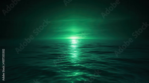 Glowing Green Light Emerging from Deep Ocean Waters