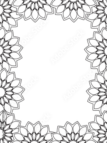 All these designs are hand-drawn and unique 
Flower Border Beautiful black and white illustration for adult coloring book,
This is a printable Beautiful Zentangle Coloring page for KDP Interior, POD p