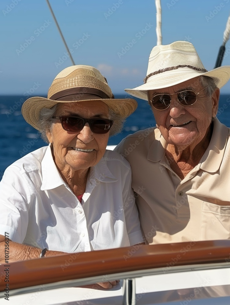A couple in their golden years enjoying a day out on the water. AI. A couple in their golden years enjoying a day out on the water. AI.