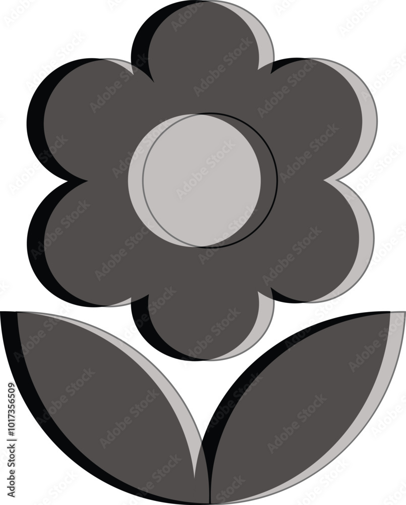 Icon of spring flower isolated on white. Cute illustrations in black for stickers, labels, postcards, scrapbooking. Floral icon. Flowers, and leaves line art icons.3D flower design. Icon of spring flower isolated on white. Cute illustrations in black for stickers, labels, postcards, scrapbooking. Floral icon. Flowers, and leaves line art icons.3D flower design.