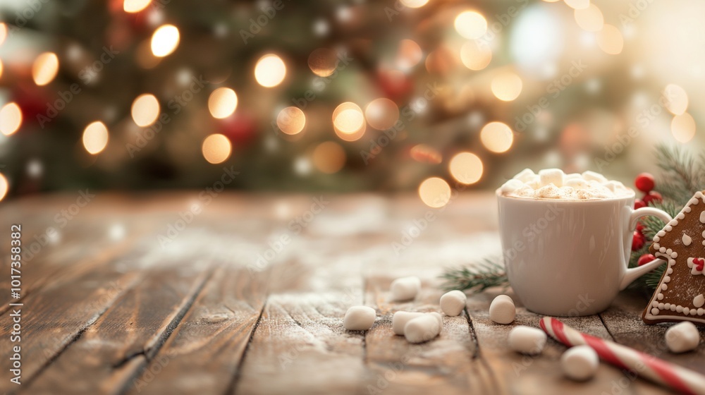 A cup of hot chocolate with marshmallows on an old wooden table A cup of hot chocolate with marshmallows on an old wooden table