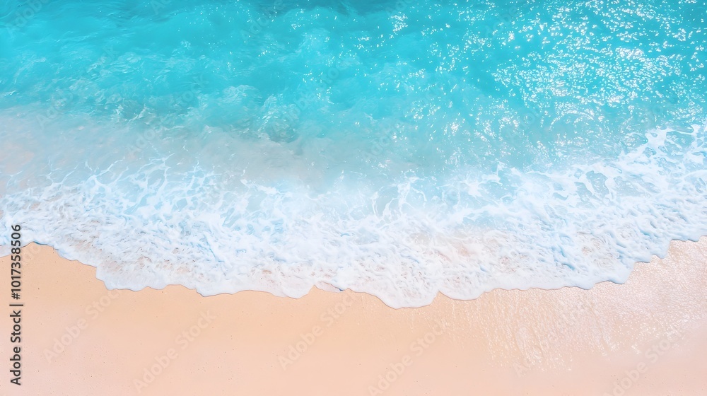 Aerial drone shot showcasing a serene beach with soft waves and clear blue ocean creating an idyllic setting perfect for a relaxing summer holiday banner or digital advertising campaign Aerial drone shot showcasing a serene beach with soft waves and clear blue ocean creating an idyllic setting perfect for a relaxing summer holiday banner or digital advertising campaign