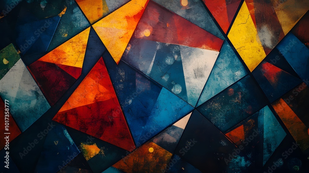 Geometric abstract pattern with red, blue, yellow colors and grunge texture. Suitable for backgrounds, packaging designs, and textiles. Geometric abstract pattern with red, blue, yellow colors and grunge texture. Suitable for backgrounds, packaging designs, and textiles.