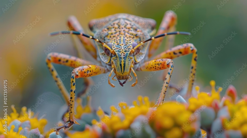 Naklejka premium a close up of a bug on a flower