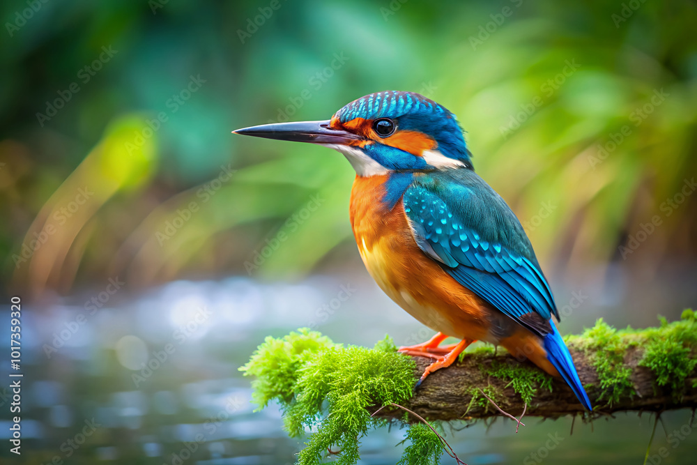 Kingfisher perching on a branch. Image of common kingfisher (Alcedo atthis) Kingfisher perching on a branch. Image of common kingfisher (Alcedo atthis)