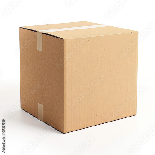 Corrugated cardboard box with visible texture, centered on white, soft lighting from top right.