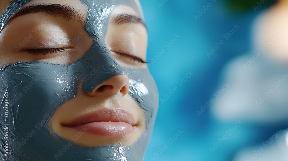Serene Spa Moment A young woman with closed eyes receives a soothing grey clay mask treatment from a professional cosmetologist focusing on relaxation and beauty care in a calm Serene Spa Moment A young woman with closed eyes receives a soothing grey clay mask treatment from a professional cosmetologist focusing on relaxation and beauty care in a calm