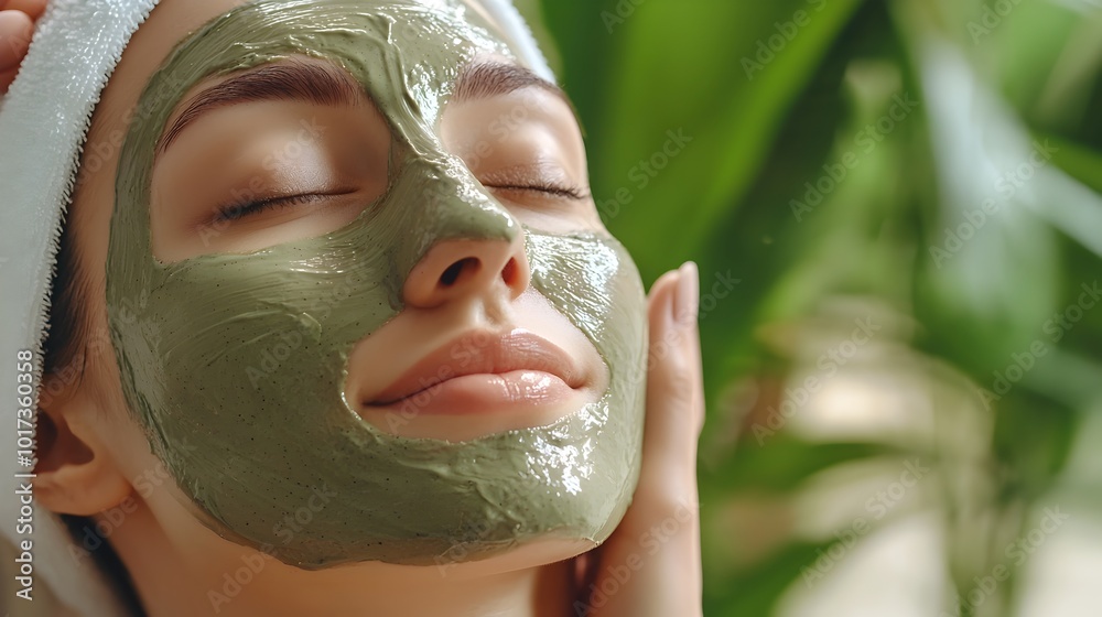 Fototapeta premium Serene spa moment as a cosmetologist carefully applies a soothing face peeling mask to a young woman s skin providing a professional beauty treatment in a calming atmosphere for a radiant
