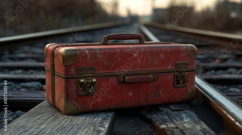 Old suitcase on rails, no train photo