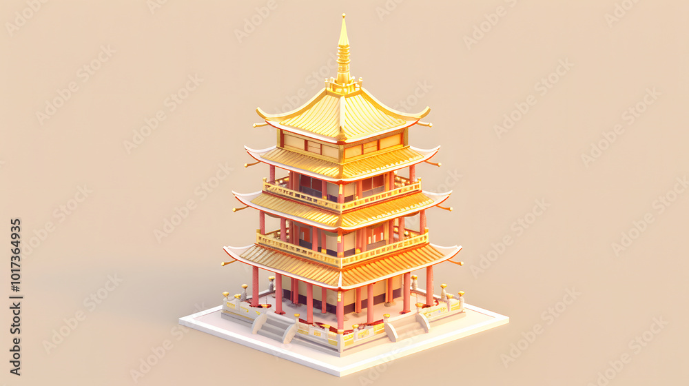 Golden Pagoda isometric 3D Golden Pagoda isometric 3D