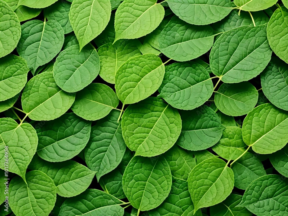 Vibrant green leaves forming a seamless natural texture, highlighting fresh foliage and organic beauty