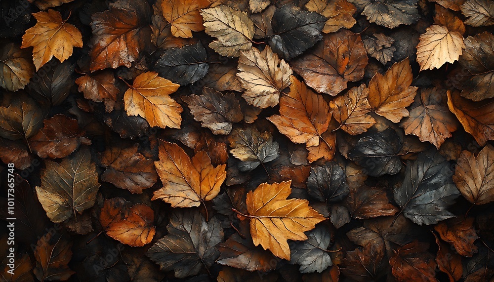 A diverse collection of autumn leaves in various shades of brown and orange, creating a textured, natural background. A diverse collection of autumn leaves in various shades of brown and orange, creating a textured, natural background.