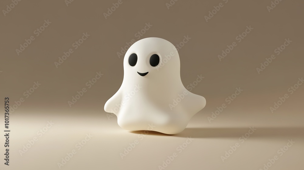 A charming Halloween ghost icon designed in a playful clay style, rendered with Cinema 4D and Octane. The ghost has a friendly expression, with big round eyes and a slightly wavy body A charming Halloween ghost icon designed in a playful clay style, rendered with Cinema 4D and Octane. The ghost has a friendly expression, with big round eyes and a slightly wavy body