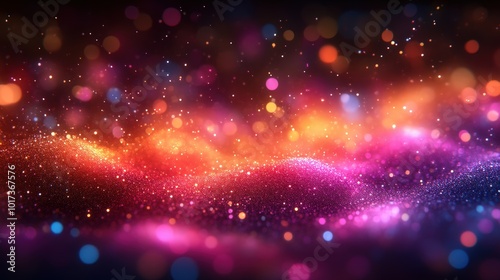 Abstract Explosion Of Vibrant Particles And Bokeh Effect In Warm Pink And Orange Tones With Sparkling Highlights