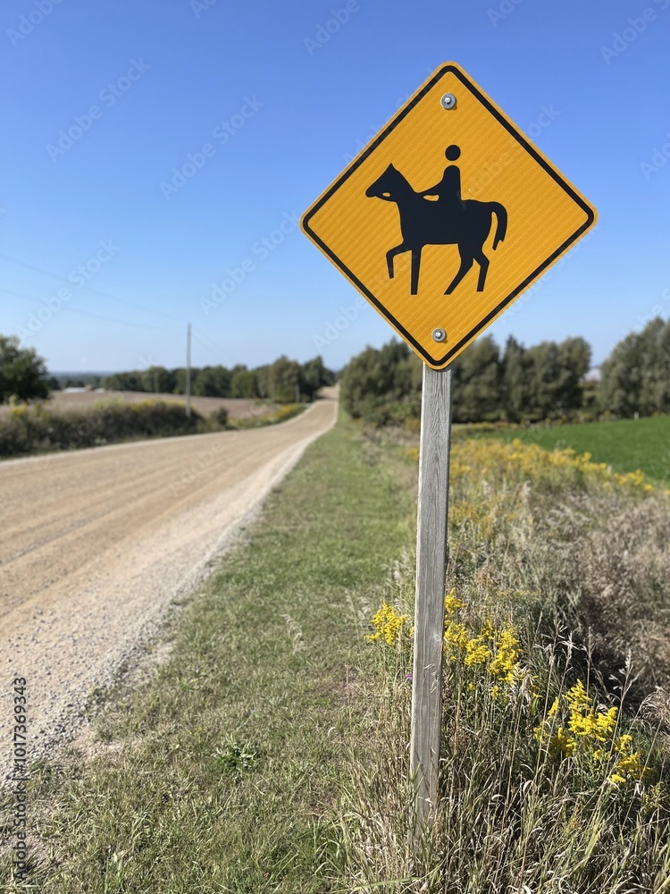 Horse With Rider Sign | WC-22 Traffic Sign on a dirt road Horse With Rider Sign | WC-22 Traffic Sign on a dirt road