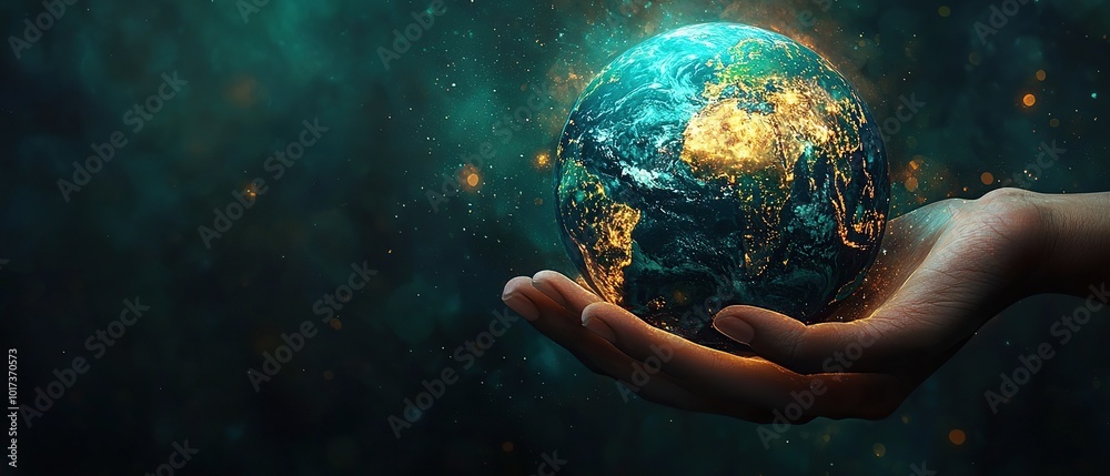A hand cradles the glowing Earth, representing care for our planet. A hand cradles the glowing Earth, representing care for our planet.