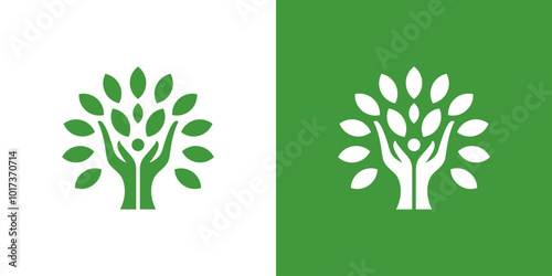 hand tree logo vector illustration, care plant human logo template