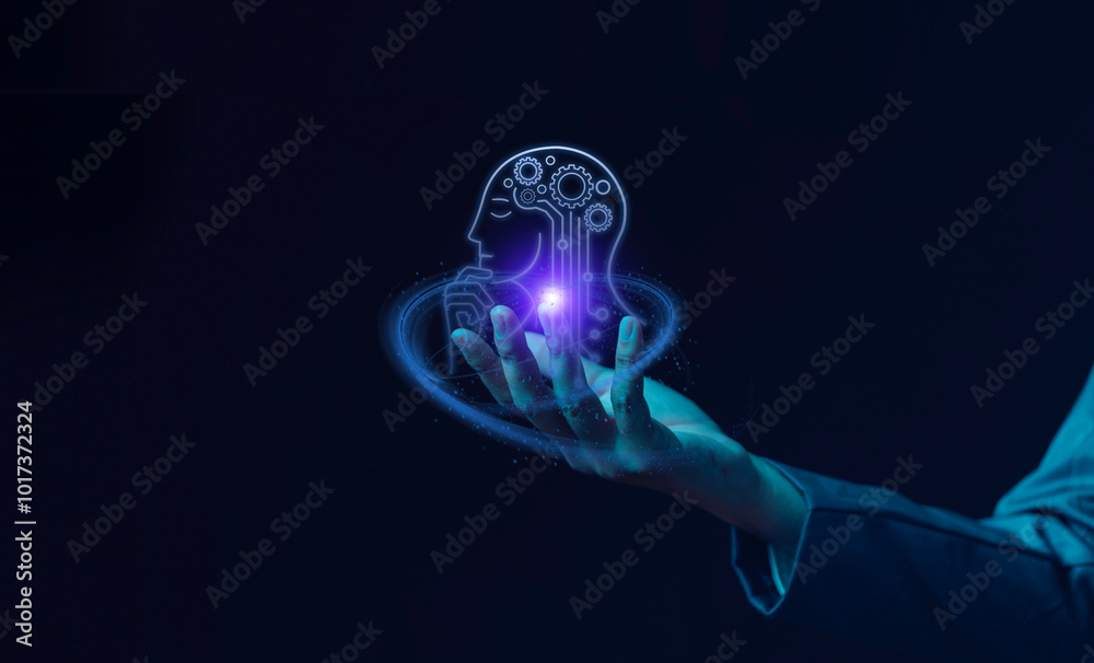 Artificial intelligence AI, circuit board in shape electronic, technology smart robot AI, artificial intelligence by enter command prompt for generates.