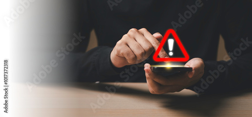 Obraz na płótnie System warning caution alert, scam virus attack on notification email by smartphone to customer, Network security vulnerability, data breach, illegal connection and information danger. w salonie