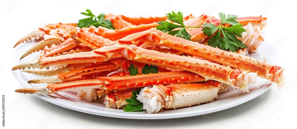 Crab Sticks Garnished with Parsley on White Plate Crab Sticks Garnished with Parsley on White Plate