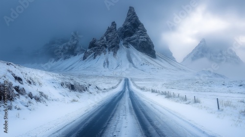 mountain pass with snow in the winter