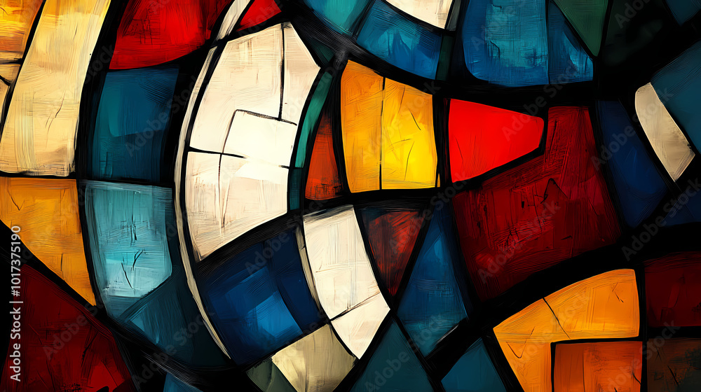 Fototapeta premium Abstract oil painting in cubism style, geometric shapes, digital drawing, brush strokes. ai. Abstract Cubism. Illustration