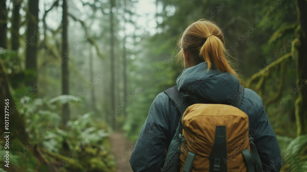 A woman hiking through a forest, walking confidently with a backpack, embracing adventure and independence A woman hiking through a forest, walking confidently with a backpack, embracing adventure and independence
