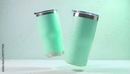 green insulated travel mugs mockup