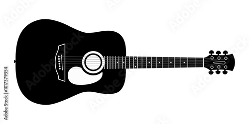 Acoustic guitar black silhouette. Music instrument icon. Vector illustration.