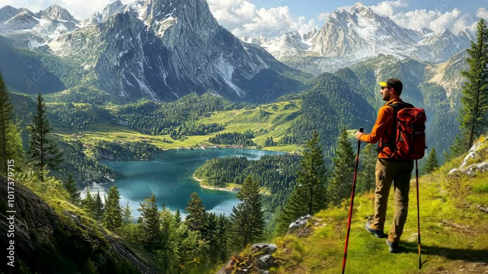 Adventurous Hiker: Exploring the Majestic Mountain Landscape Adventurous Hiker: Exploring the Majestic Mountain Landscape