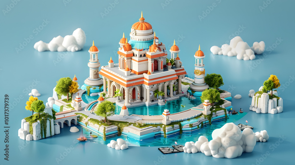 Obraz premium Mirror Lake Temple building 3D