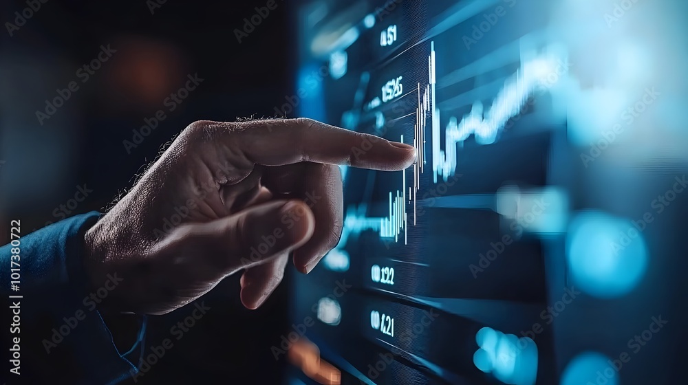 Fototapeta premium Virtual business advisor with holographic data display showcasing innovative modern financial technology and digital analytics solutions for the corporate and enterprise sectors