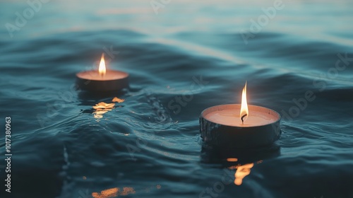 Candles Floating on Water at Night: A Serene Scene