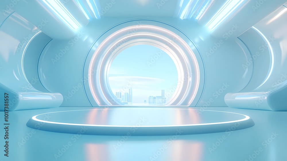 Obraz premium Digital Technology Blue Circular Poster Background with generative