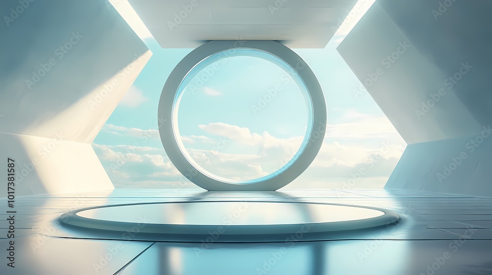 Digital Technology Blue Circular Poster Background with generative