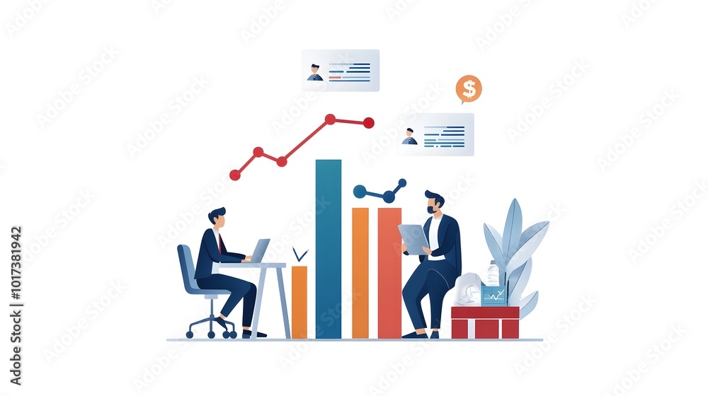A team of businesspeople analyze financial growth charts and data analytics in a modern office setting illustrating the concept of corporate planning market analysis A team of businesspeople analyze financial growth charts and data analytics in a modern office setting illustrating the concept of corporate planning market analysis