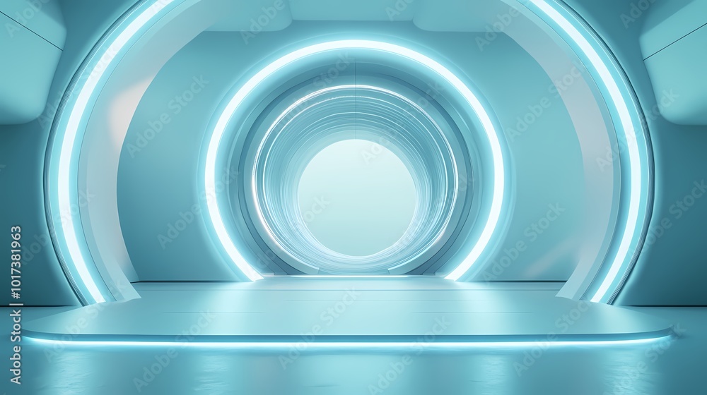 Obraz premium Digital Technology Blue Circular Poster Background with generative