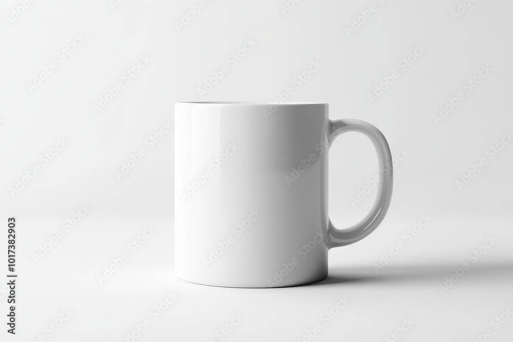 Fototapeta premium White ceramic mug with a handle isolated on white background.