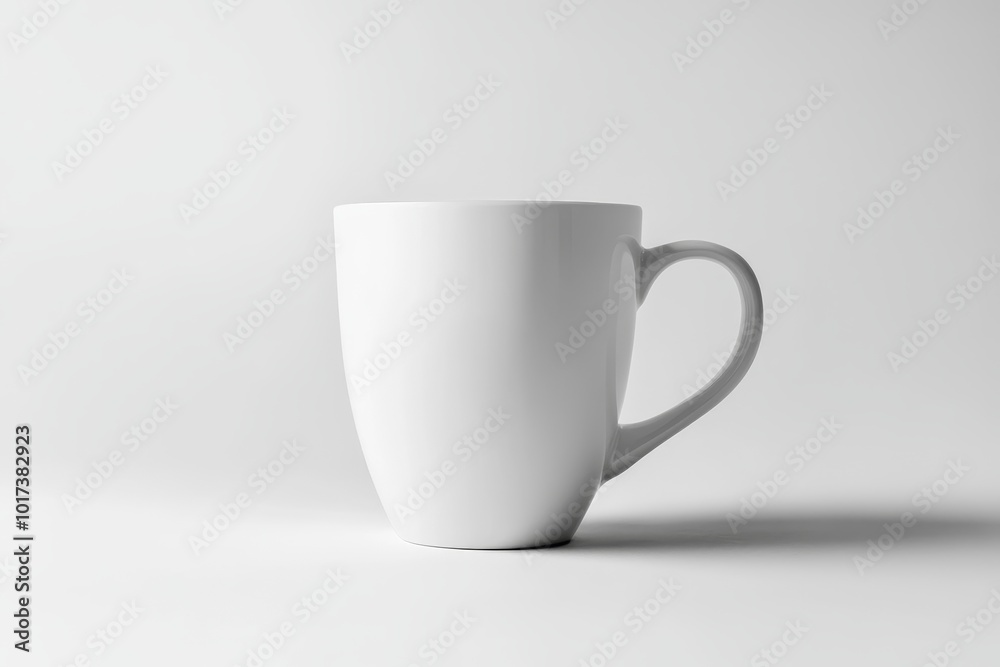 Obraz premium White ceramic mug with a handle on a white background.