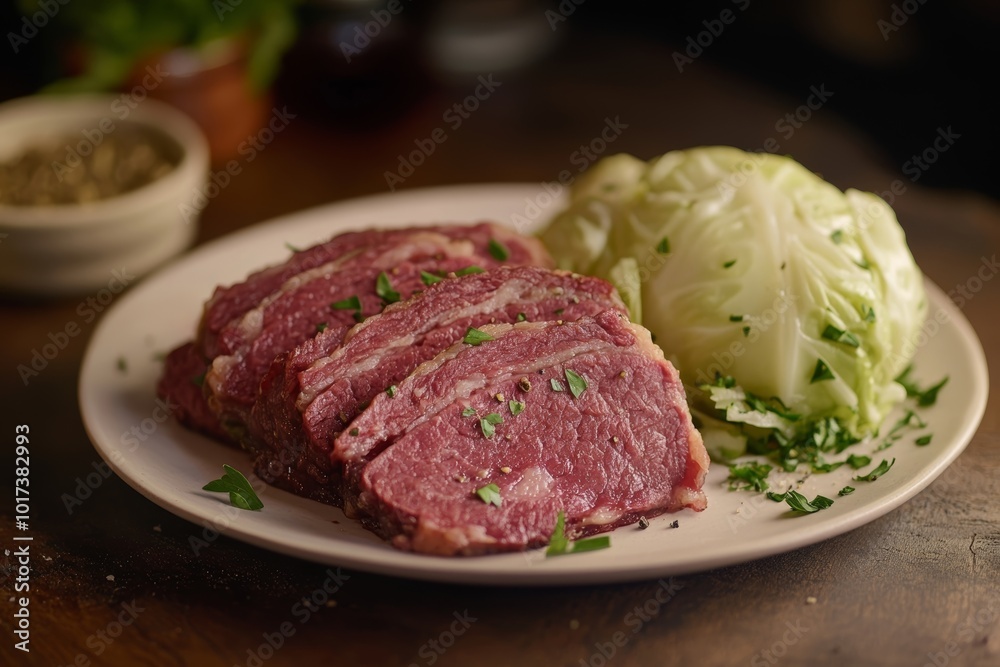 Corned Beef and Cabbage on a White Plate Corned Beef and Cabbage on a White Plate