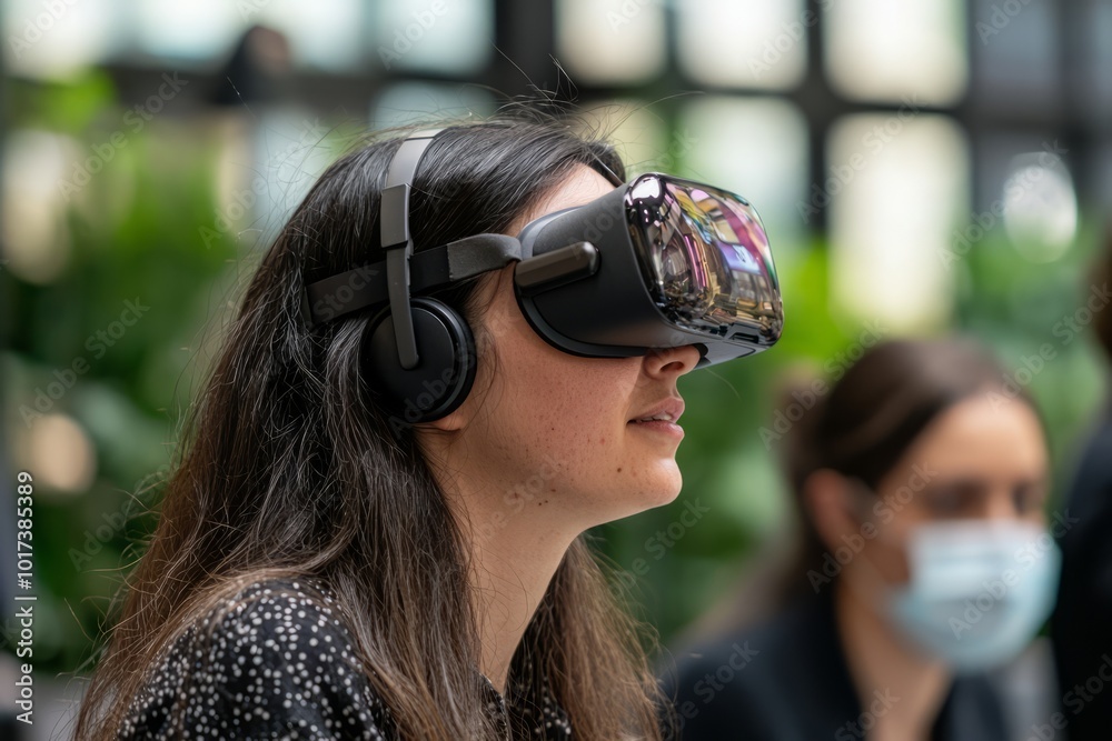 Group of employees testing out new technology during Innovation Day. They are sharing feedback and enjoying the experience, Generative AI Group of employees testing out new technology during Innovation Day. They are sharing feedback and enjoying the experience, Generative AI