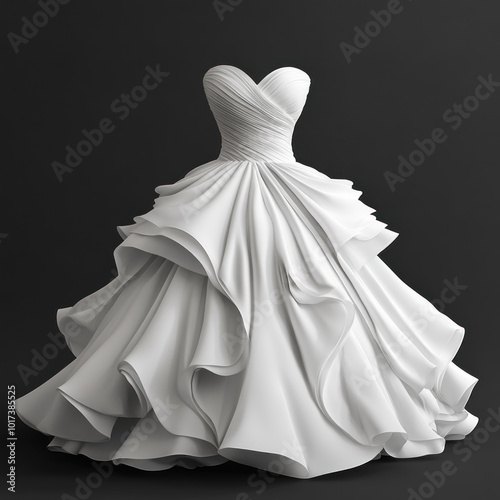 White wedding dress against black background. photo