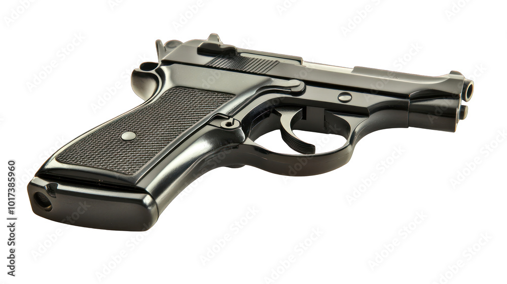 view of a sleek black handgun with a modern design transparant background view of a sleek black handgun with a modern design transparant background