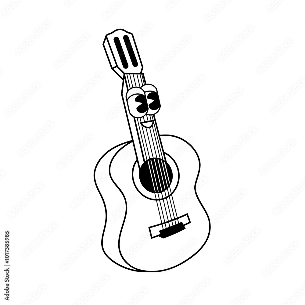 Obraz premium Doodle cute character illustration guitar sticker outline.