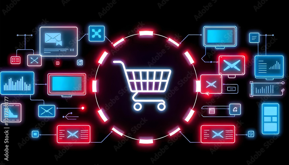 Fototapeta premium futuristic shopping cart icon digital commerce concept