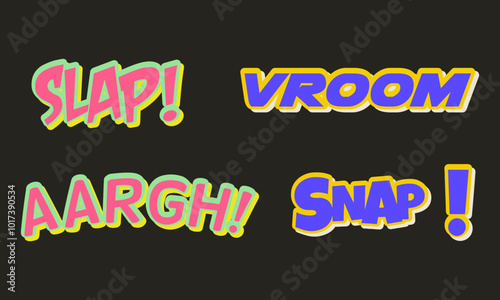 Comic Style Sound Effect Words Wow, Wham, Crash, and Oh Yeah Illustration

