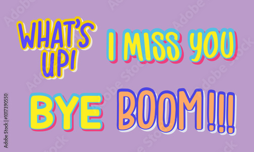 Comic Style Sound Effect Words Wow, Wham, Crash, and Oh Yeah Illustration


