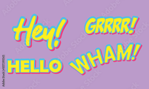 Comic Style Sound Effect Words Wow, Wham, Crash, and Oh Yeah Illustration

