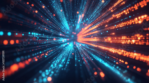 abstract orange blue light particle spiral tunnel background