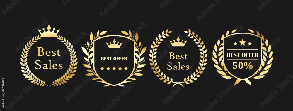 Obraz premium Golden Laurel Wreath Badges for Best Sales and Top Choices